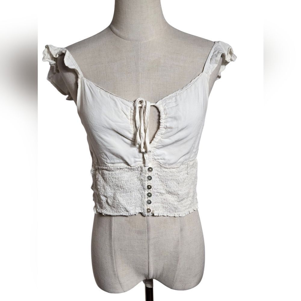 Wild Fable Off White Ruffled Crop Top